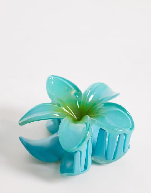 South Beach - Pakke med 3 blågrønne hårklemmer med blomsterdesign, 2 af 3