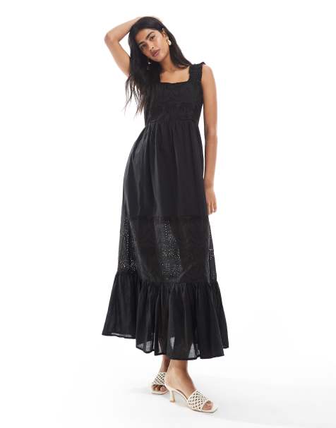 South Beach palm broderie tie back maxi dress in black - view 1