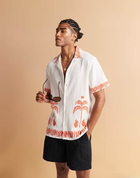 South Beach palm print revere beach shirt in white - view 1