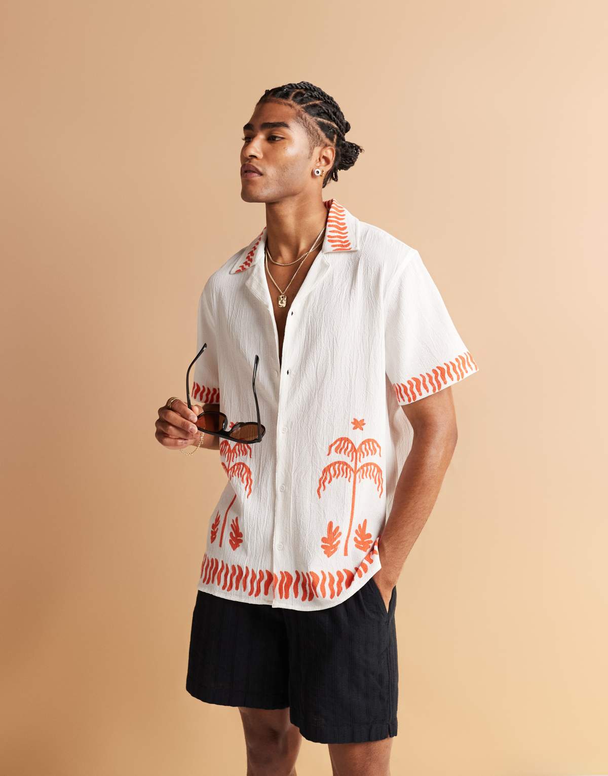 South Beach palm print revere beach shirt in white