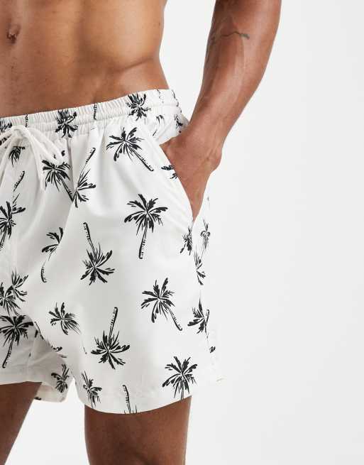 South Beach palm print swim shorts in ecru, 3 of 5