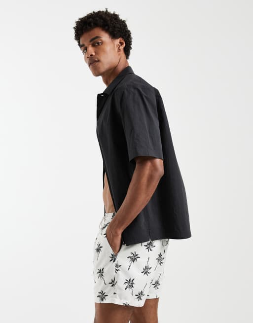 South Beach palm print swim shorts in ecru, 4 of 5