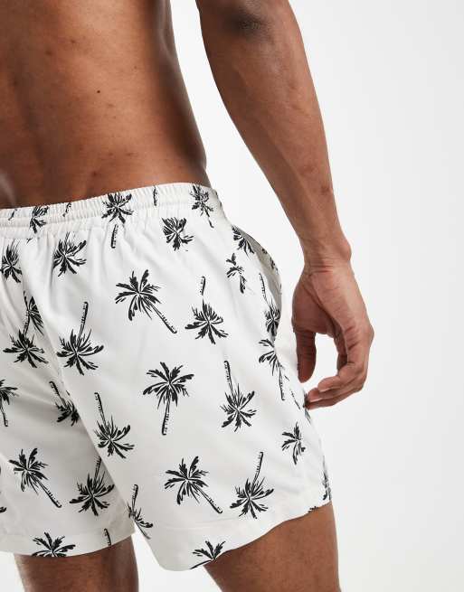 South Beach palm print swim shorts in ecru, 5 of 5