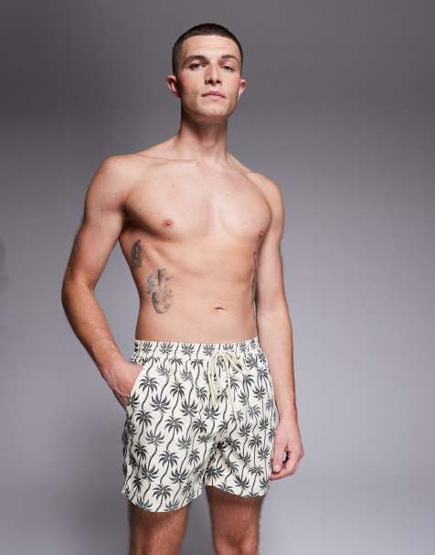 South Beach palm print swimshort in black multi - view 1