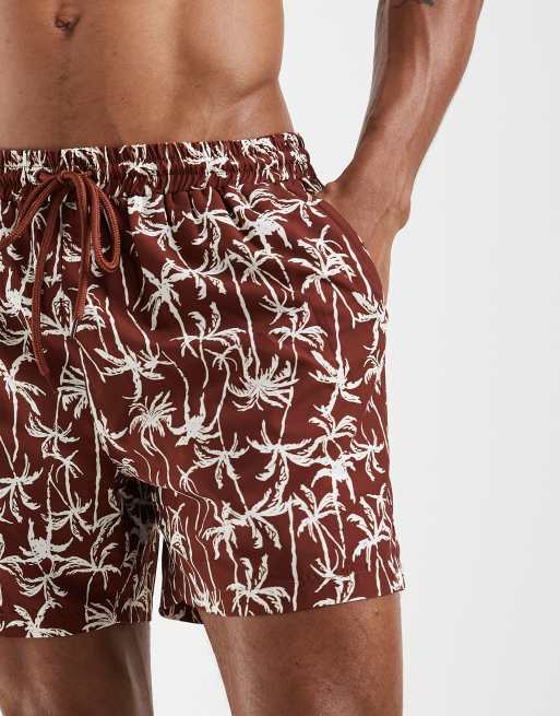 South Beach palm print swimshort in brown, 3 of 5