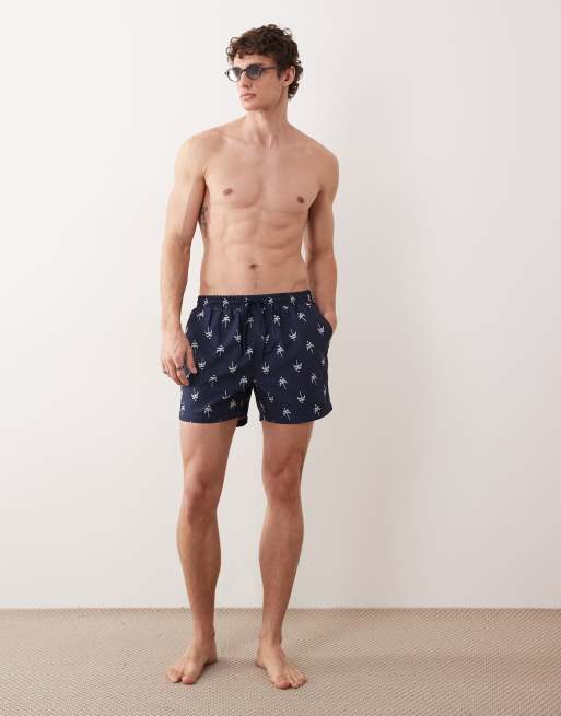 South Beach palm tree motif swim short in navy, 2 of 5