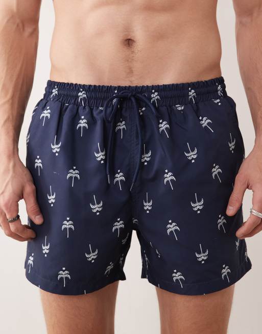 South Beach palm tree motif swim short in navy, 4 of 5