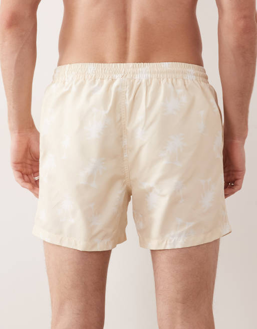 South Beach palm tree print swim shorts in beige, 5 of 5