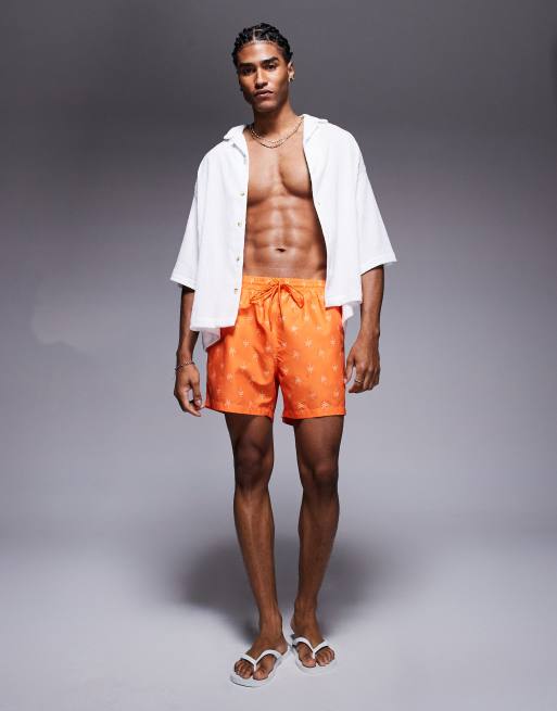 South Beach palm tree print swim shorts in orange, 2 of 4