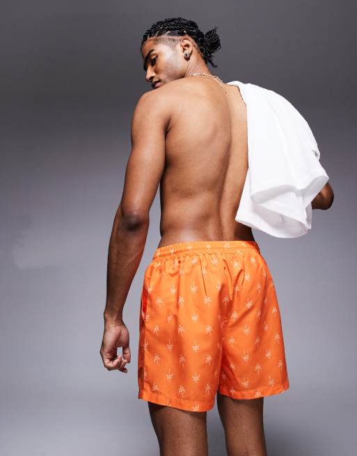 South Beach palm tree print swim shorts in orange, 4 of 4