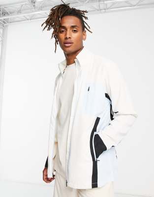 South Beach panelled full zip lightweight jacket in cream and blue  - ASOS Price Checker