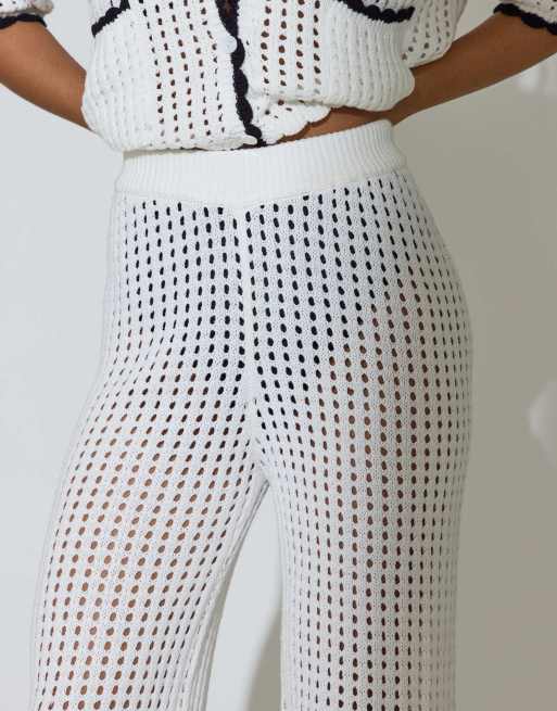 South Beach - Pantalon ample en maille au crochet à revers - Blanc, 4 de 4