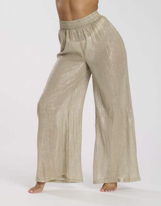 South Beach - Pantalon de plage ample métallisé - Kaki , 2 de 7