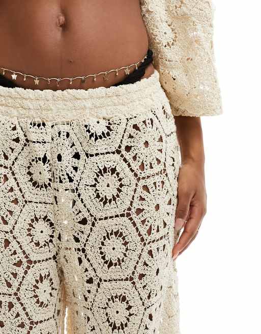 South Beach - Pantalon de plage d'ensemble en maille au crochet - Crème, 5 de 5
