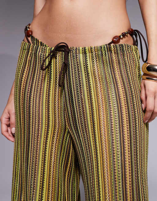South Beach - Pantalon de plage en maille crochetée à rayures - Vert, 5 de 5