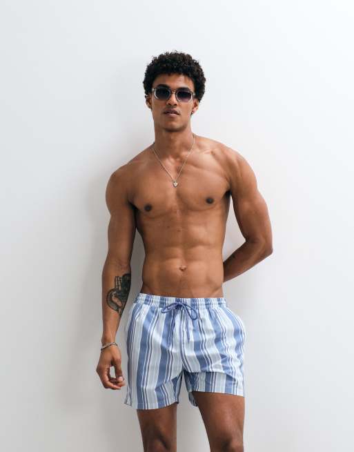 South Beach - Pantaloncini da bagno a righe blu multicolore