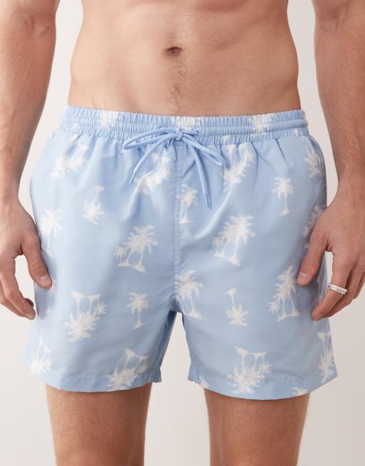South Beach - Pantaloncini da bagno azzurri con stampa di palme, 4 di 5