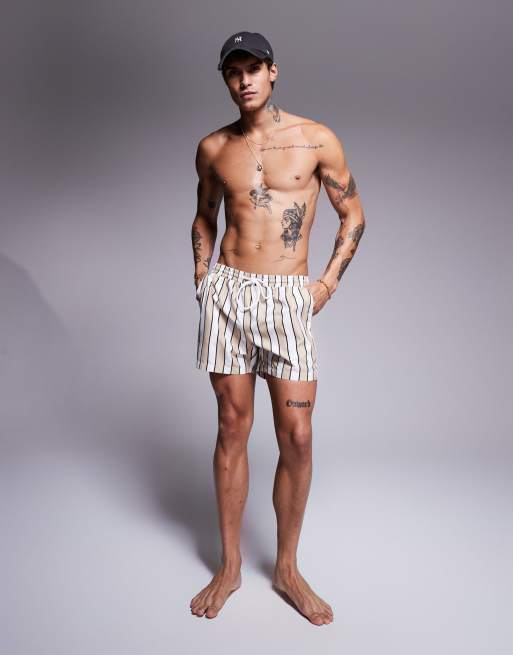 South Beach - Pantaloncini da bagno beige scuro a righe
