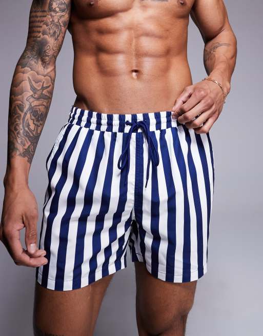 South Beach - Pantaloncini da bagno blu navy con righe a contrasto