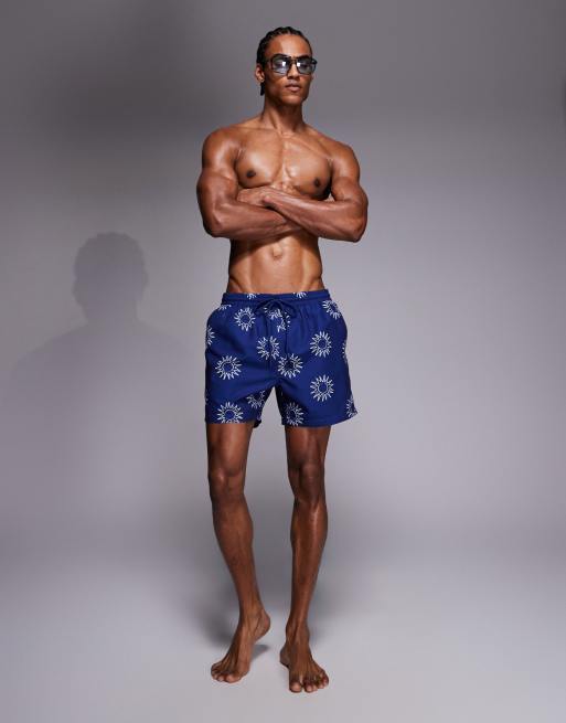 South Beach - Pantaloncini da bagno blu navy con stampa di meridiana, 2 di 5