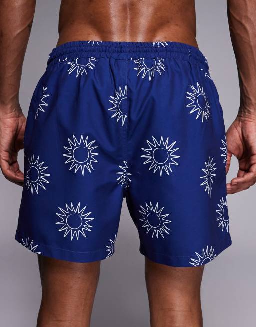 South Beach - Pantaloncini da bagno blu navy con stampa di meridiana, 4 di 5
