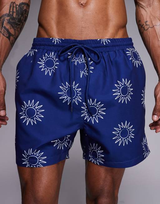 South Beach - Pantaloncini da bagno blu navy con stampa di meridiana, 5 di 5