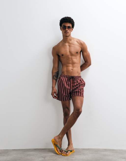 South Beach - Pantaloncini da bagno color marrone scuro a righe, 2 di 9