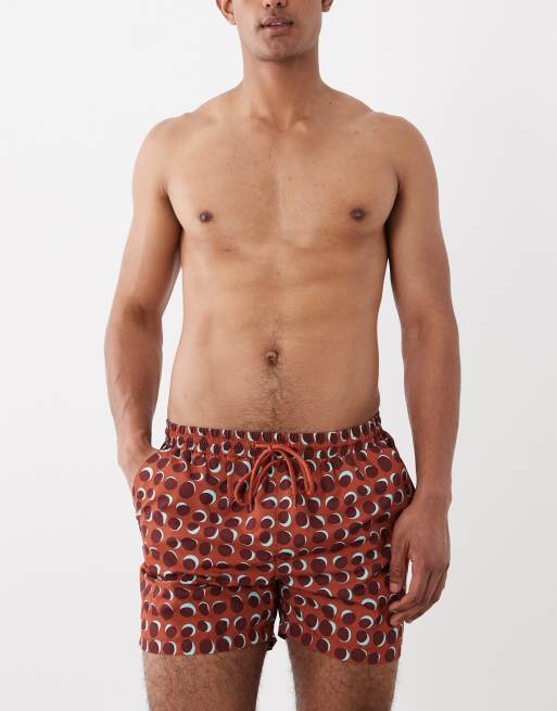 South Beach - Pantaloncini da bagno con stampa geometrica marrone multicolore