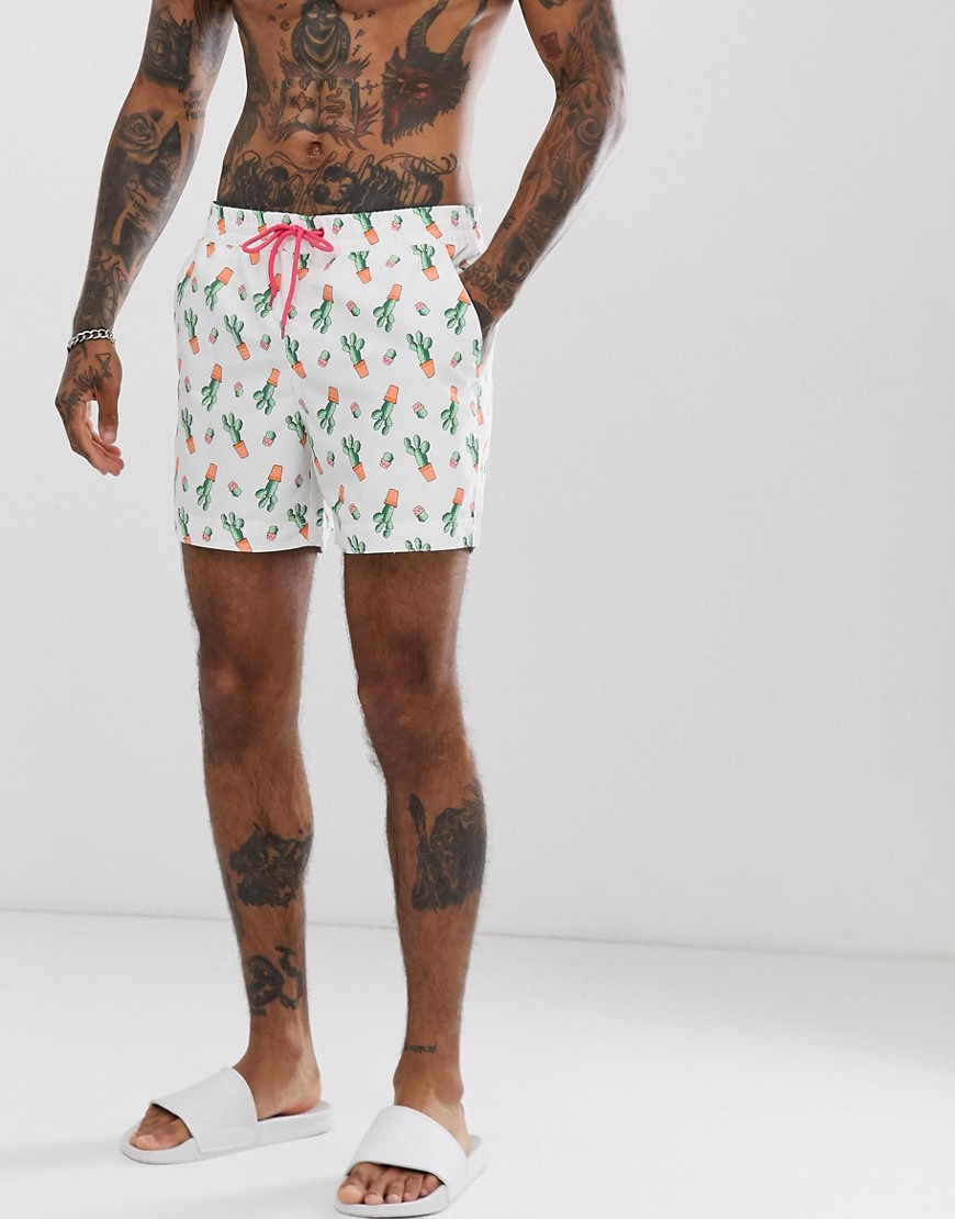 South Beach - Pantaloncini da bagno con vita elasticizzata e cactus-Multicolore