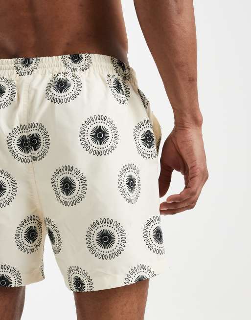 South Beach - Pantaloncini da bagno écru con stampa di meridiana, 3 di 5