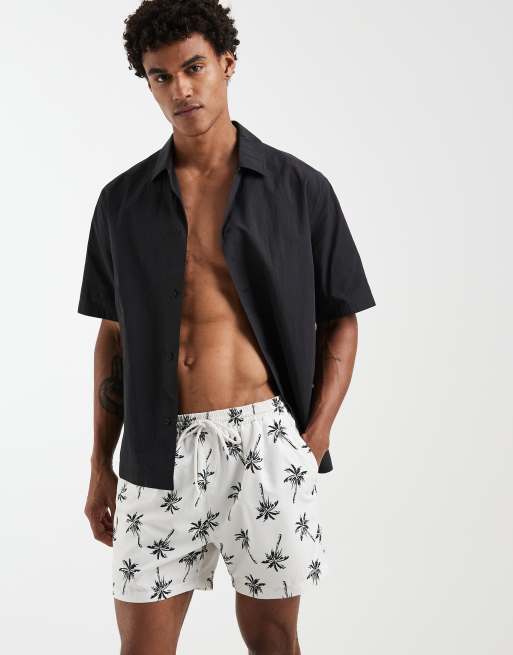South Beach - Pantaloncini da bagno écru con stampa di palme, 2 di 5