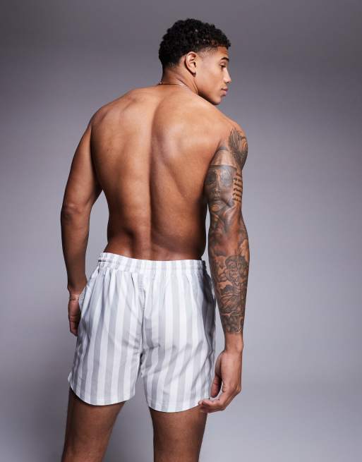 South Beach - Pantaloncini da bagno grigio chiaro con righe a contrasto, 3 di 4