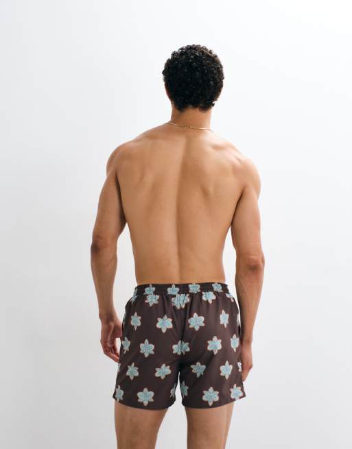 South Beach - Pantaloncini da bagno marrone scuro a fiori, 5 di 7