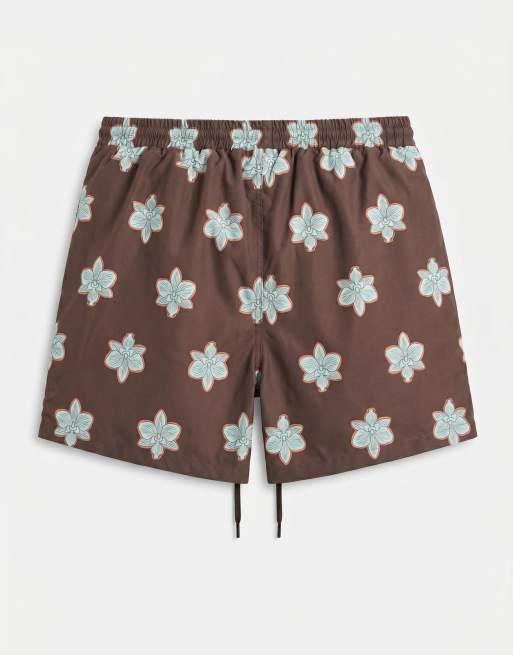 South Beach - Pantaloncini da bagno marrone scuro a fiori, 7 di 7
