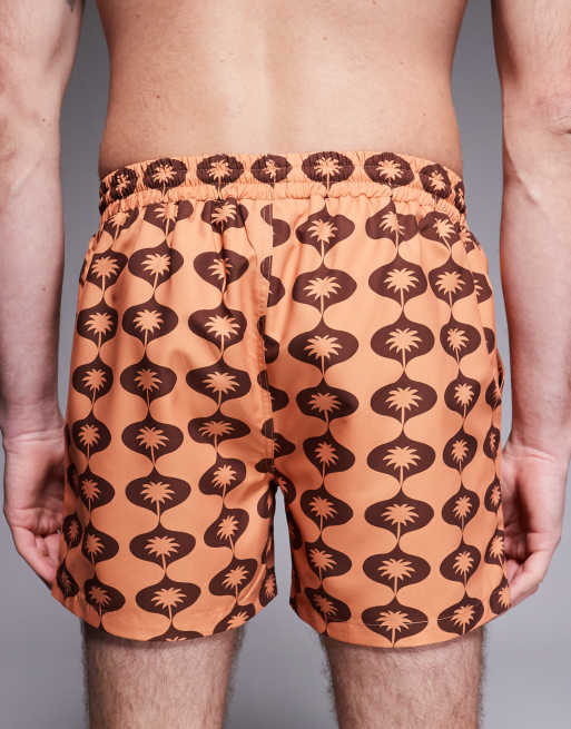 South Beach - Pantaloncini da bagno rétro marroni con palme, 5 di 5