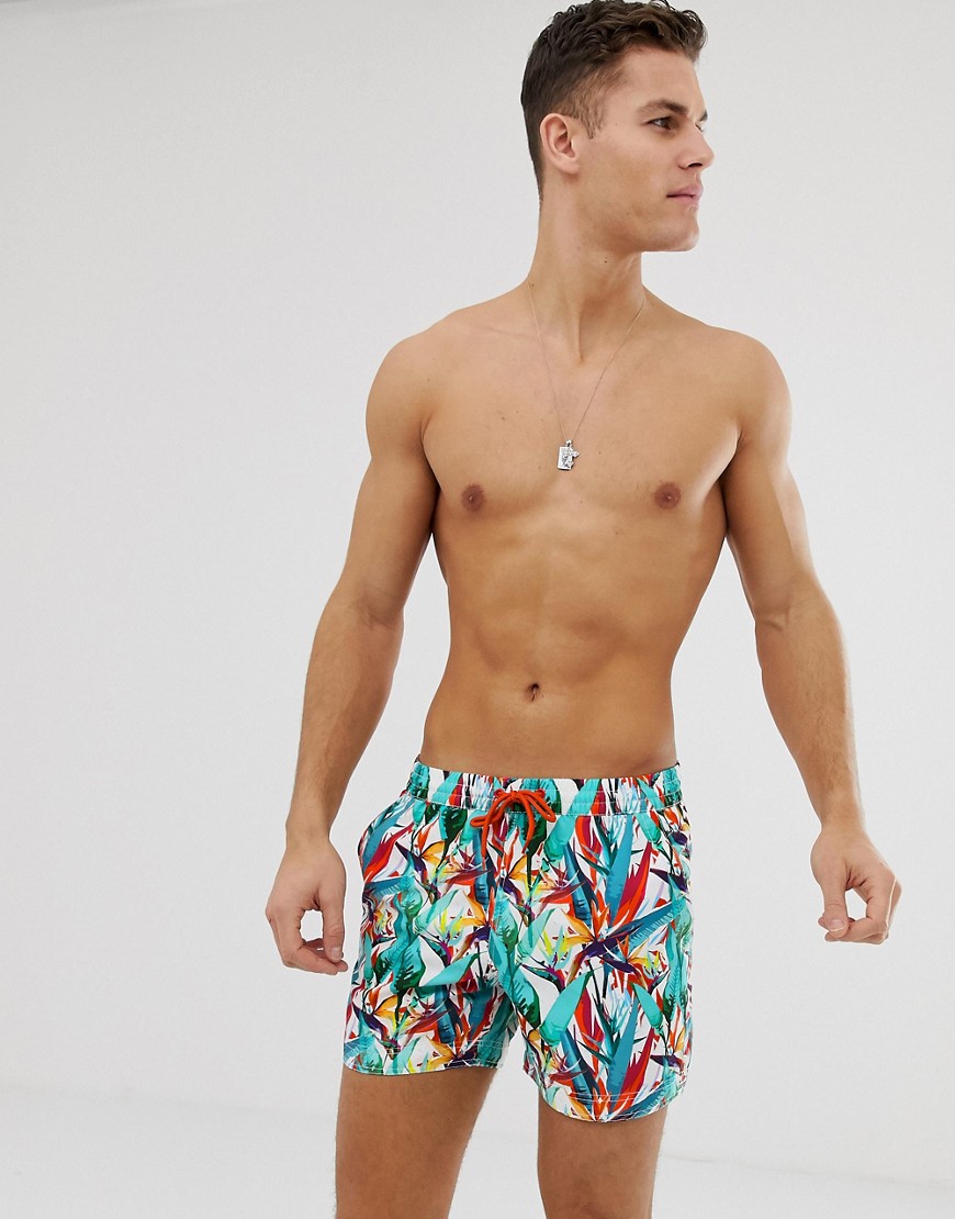South Beach - Pantaloncini da bagno riciclati con stampa tropicale-Multicolore