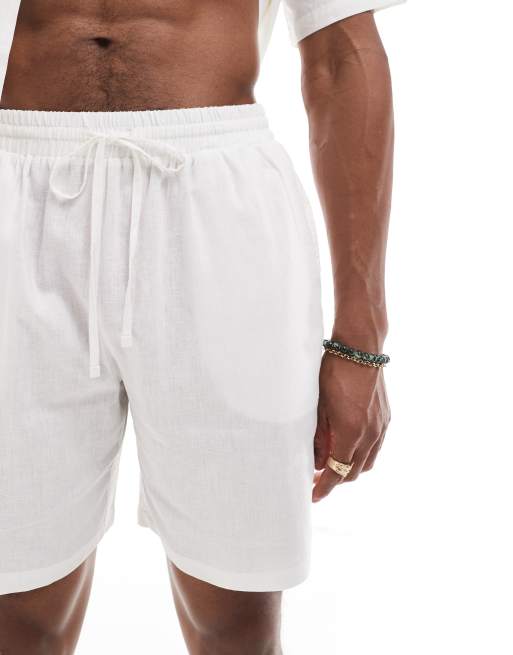 South Beach - Pantaloncini da mare effetto lino bianchi in coordinato, 2 di 5