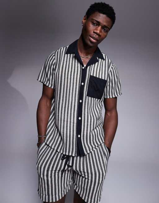 South Beach - Pantaloncini da mare in maglia nera a righe in coordinato, 2 di 5