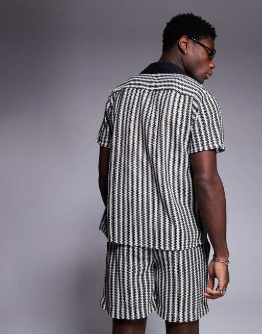 South Beach - Pantaloncini da mare in maglia nera a righe in coordinato, 4 di 5