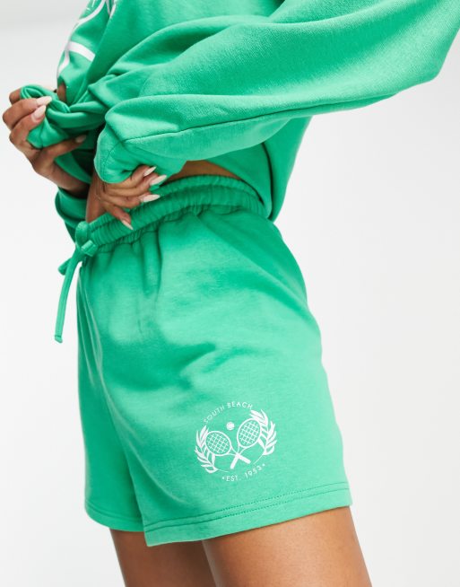 South Beach - Pantaloncini da tennis in jersey verde con logo 