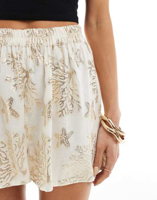 South Beach - Pantaloncini in jacquard metallizzato oro con stelle marine, 3 di 5