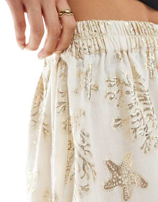 South Beach - Pantaloncini in jacquard metallizzato oro con stelle marine, 5 di 5