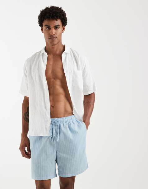 South Beach - Pantaloncini in misto lino blu a righe - view 1