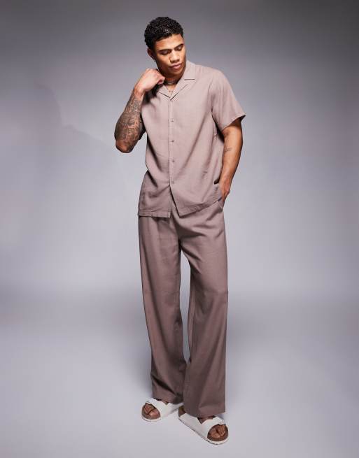 South Beach - Pantaloni da mare color pietra con coulisse in coordinato