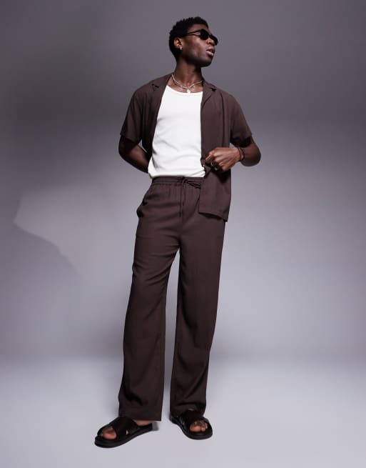South Beach - Pantaloni da mare marrone con coulisse in coordinato