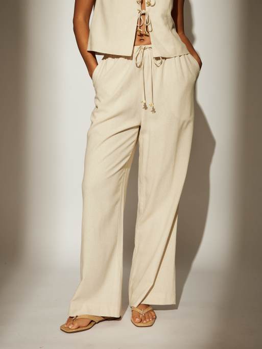 South Beach - Pantaloni da spiaggia sartoriali in misto lino beige, 3 di 4