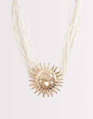 South Beach Pearl Beaded Sun Pendant Necklace In Gold