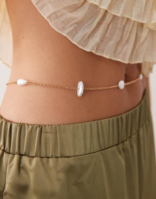 South Beach pearl belly chain in gold, 2 of 3