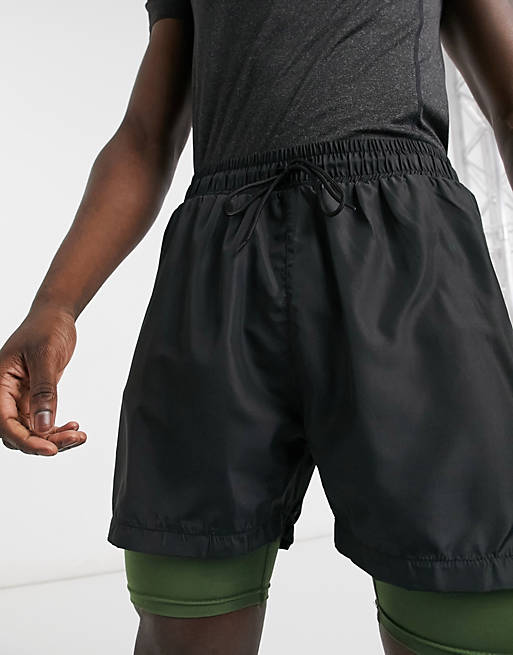 South Beach - Performance-shorts i dobbeltlag med inderlomme i sort og kakifarve