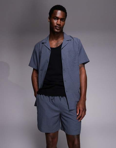 South Beach - Petroleumsblå shorts i seersucker-stof - view 1